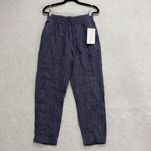 Athleta Jogger Pants Womens XXS Petite Blue Linen Striped Elastic Waist Travel